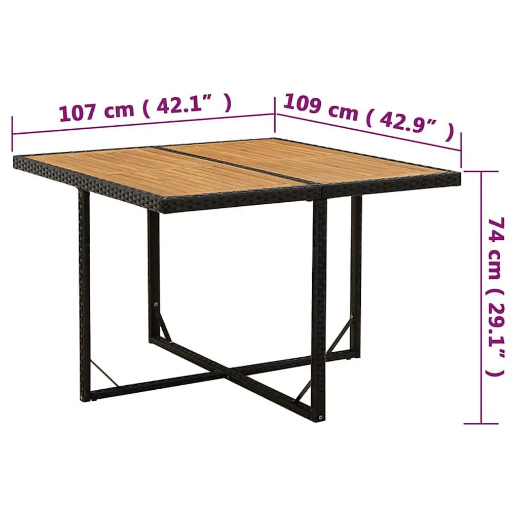 Black Garden Dining Table with Wooden Top