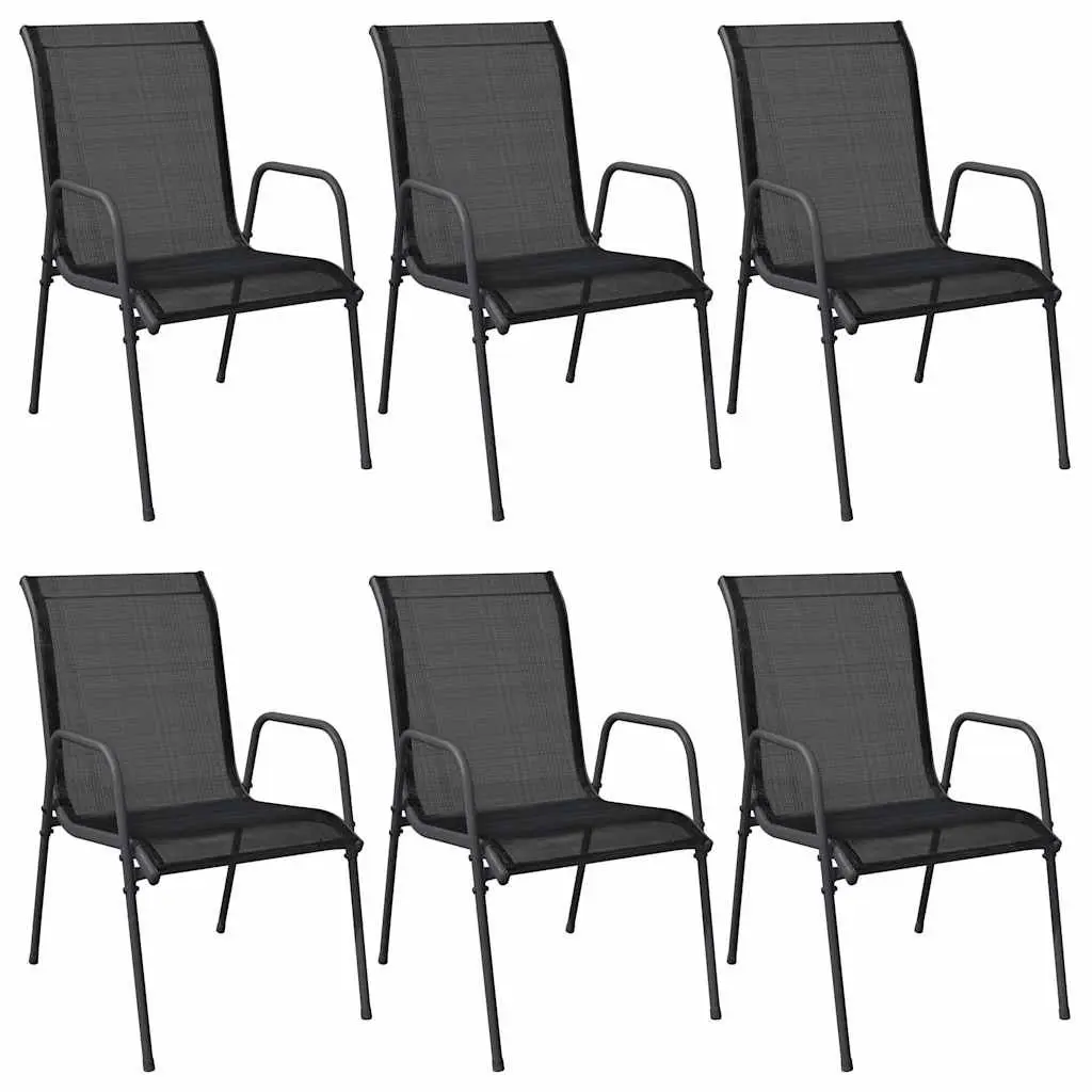 Steel Frame Textilene Outdoor Chairs Set of 6 Black Garden Seating