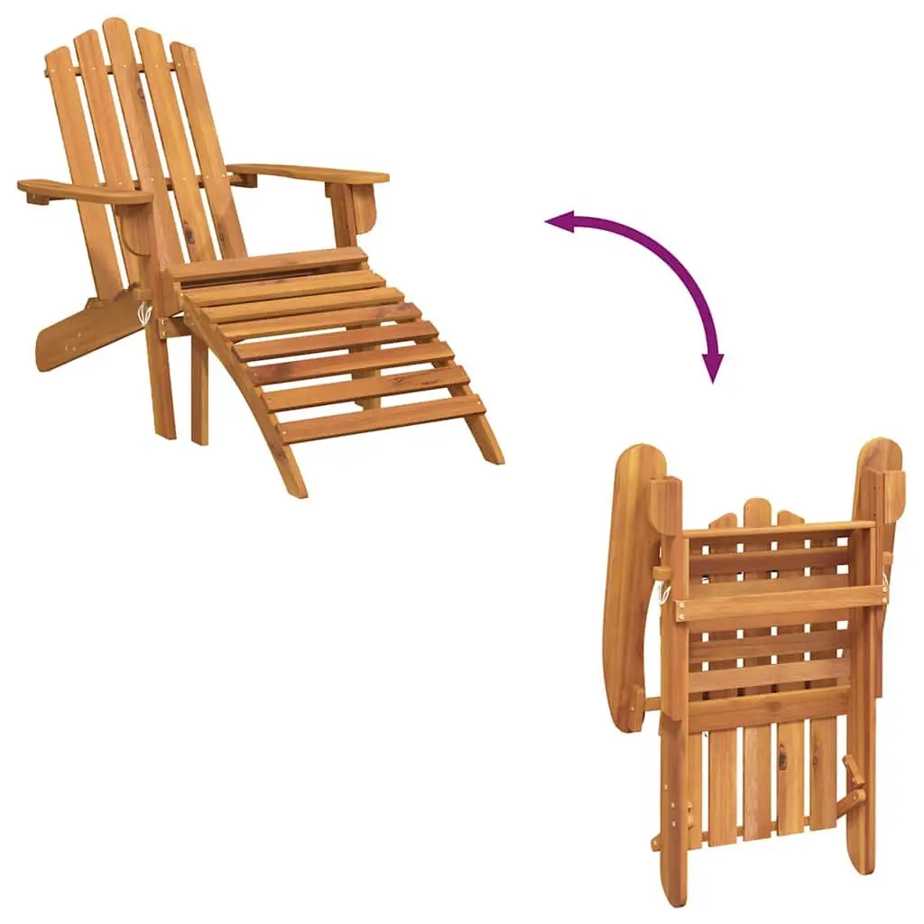 Adirondack Chair Solid Acacia Wood Brown Foldable with Footrest