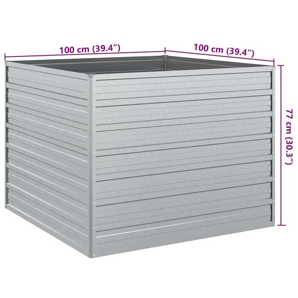 Raised Garden Bed Galvanized Steel 100x100x77cm Silver