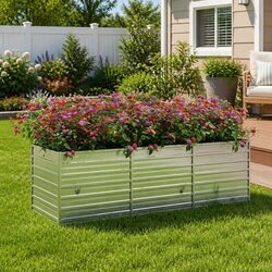 Premium Garden Raised Bed Planter 240x80x77cm Silver