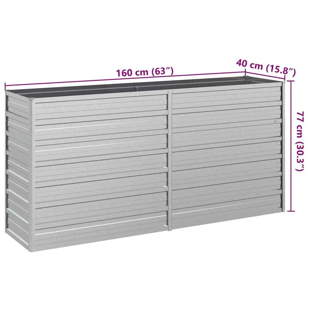 Raised Garden Bed Galvanized Steel 160x40x77cm Silver