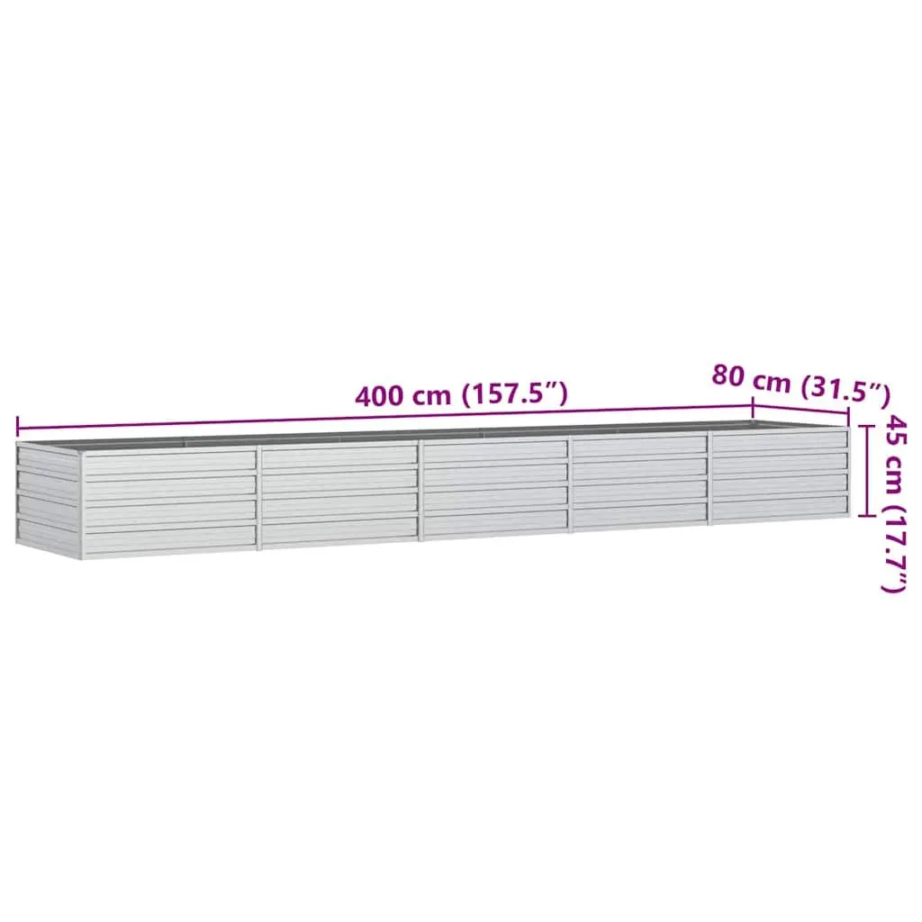 Raised Garden Bed Galvanized Steel 400x80x45 cm Silver