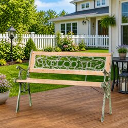 122cm Brown Wooden Garden Bench with Wrought Iron Frame