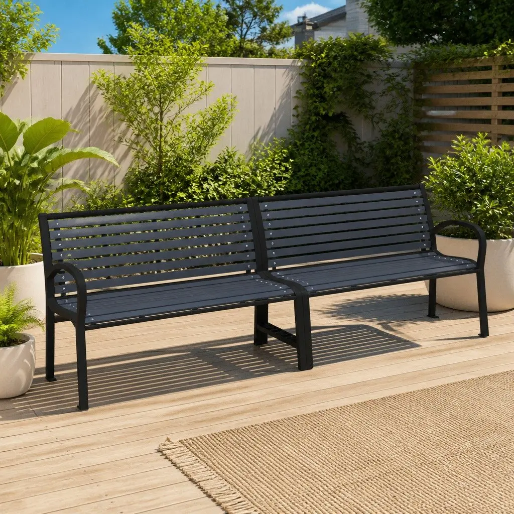 Garden Bench Steel WPC 251cm Black Outdoor Furniture