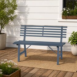 Durable Grey Steel Garden Bench with Slatted Backrest