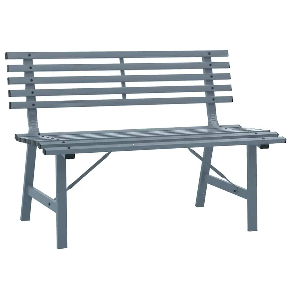 Grey Steel Garden Bench with Slatted Backrest