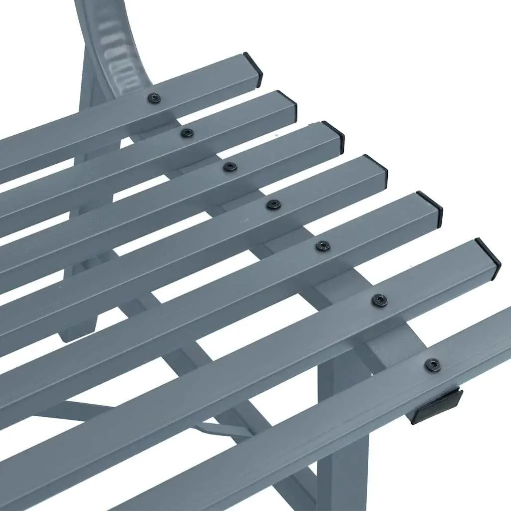 Grey Steel Garden Bench with Slatted Backrest