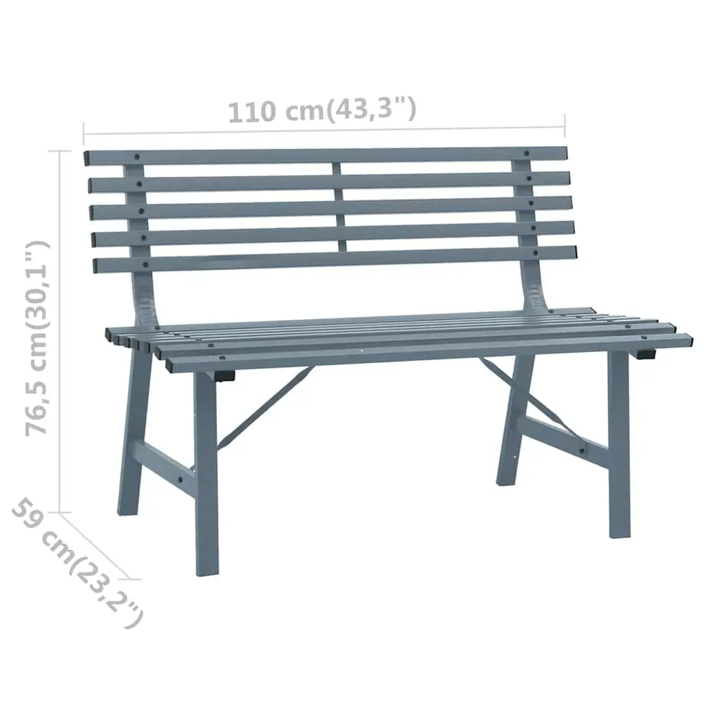 Grey Steel Garden Bench with Slatted Backrest