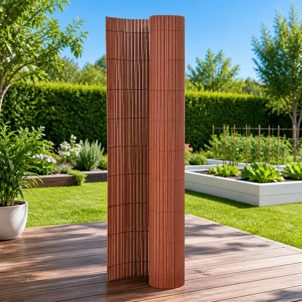Double-Sided Garden Fence Panel 90x400cm Brown
