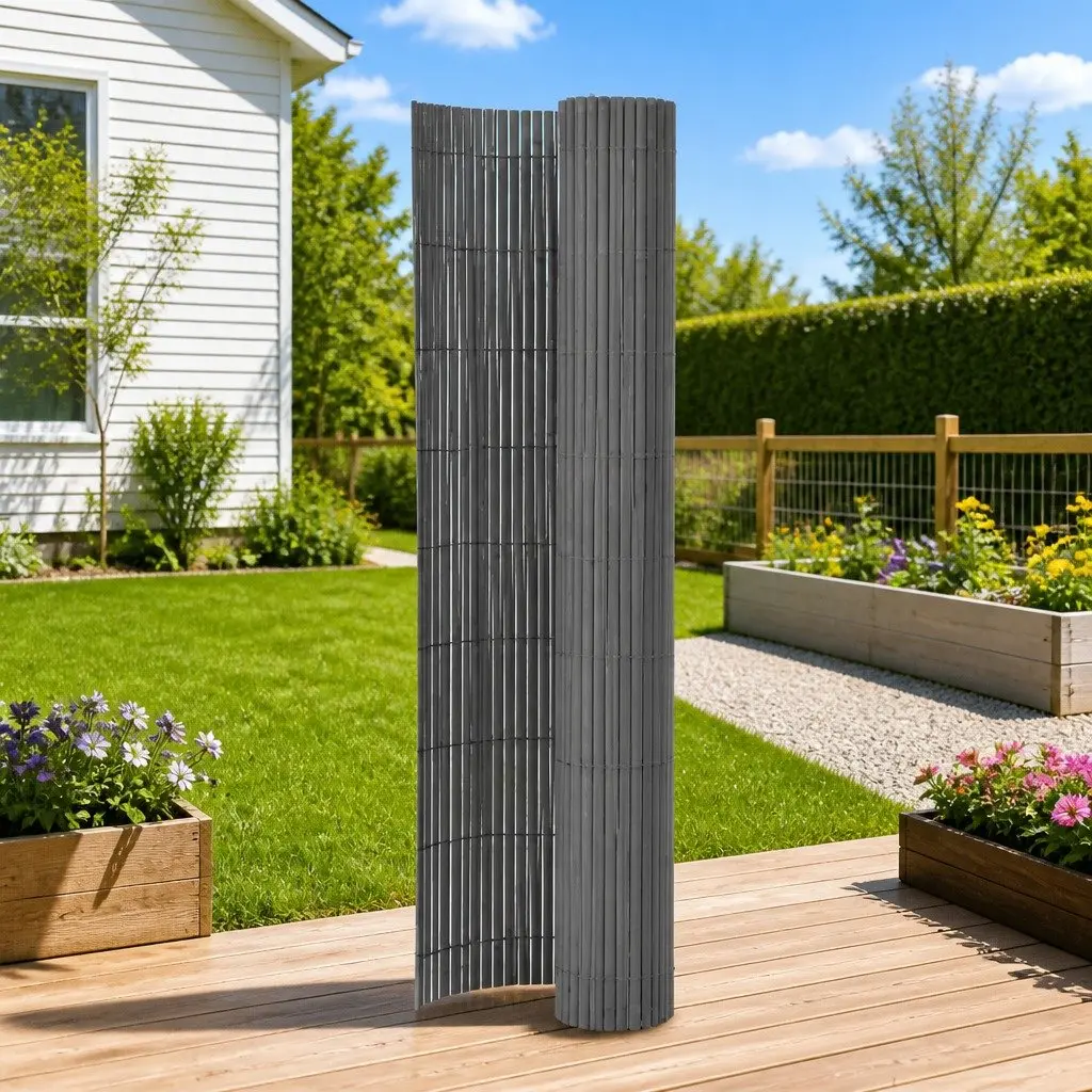 Double-Sided Garden Fence Panel 110x400cm Grey