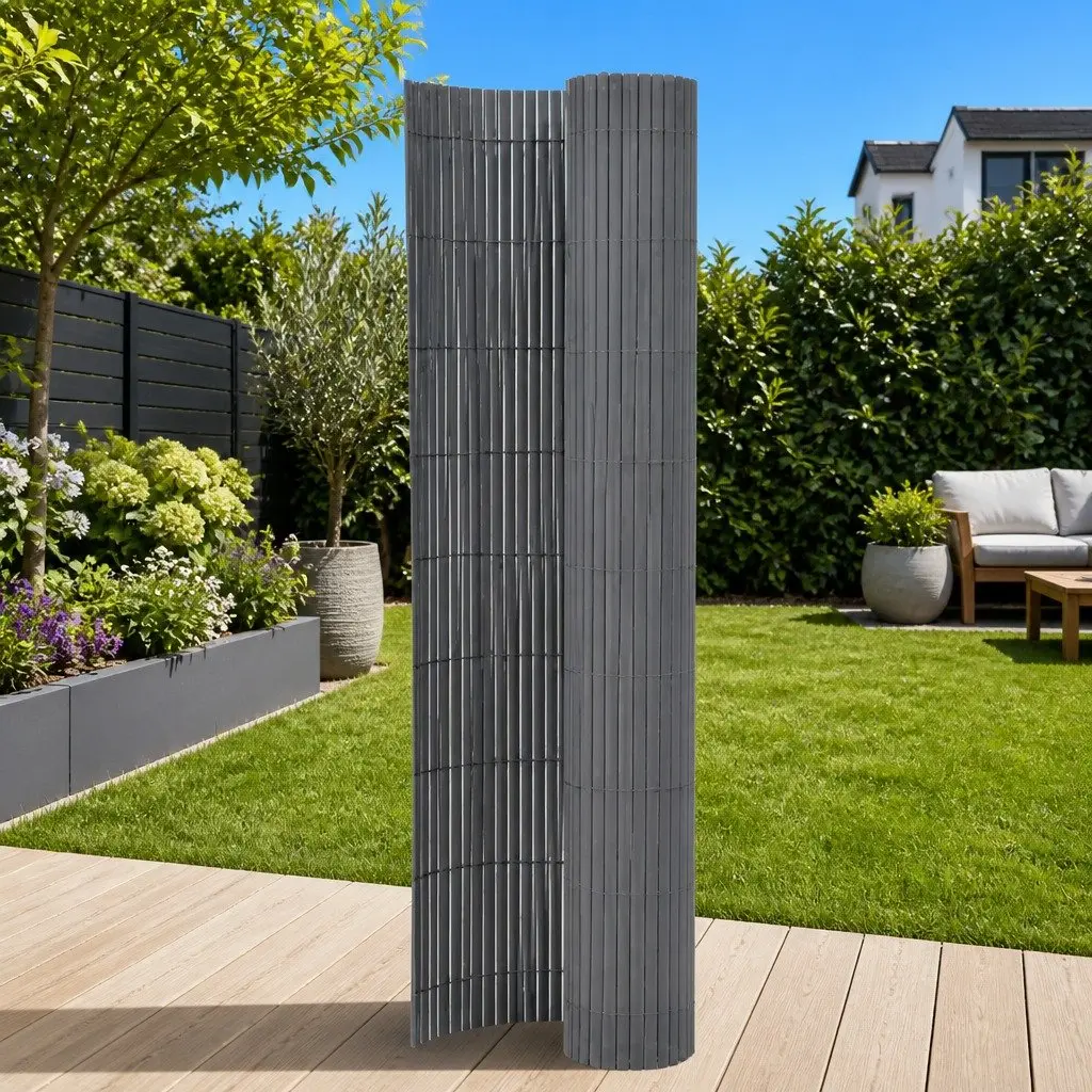 Grey Double-Sided Garden Fence Panel 110x500cm