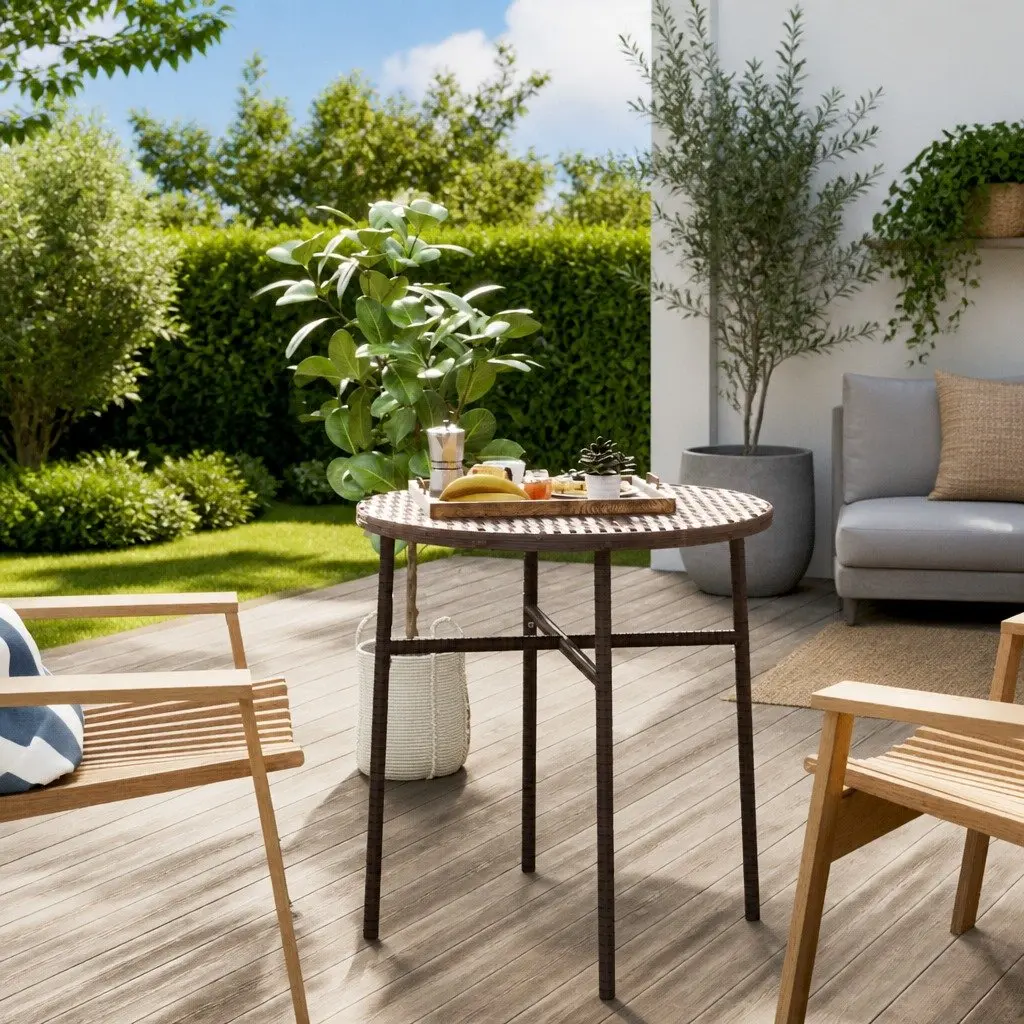 Weather-Resistant Brown Round Tea Table 45cm