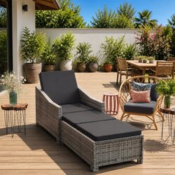Adjustable Backrest Sun Lounger Chair in Grey