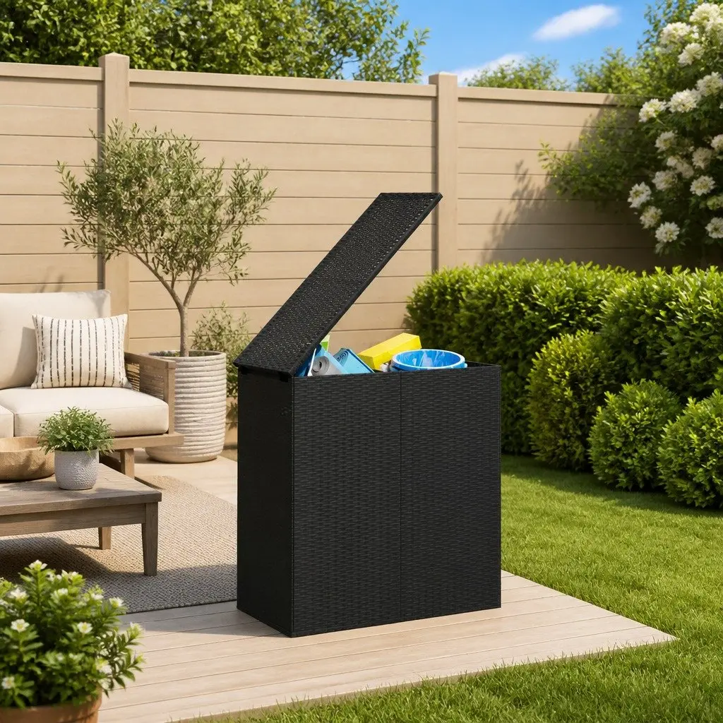 Cushion Storage Box PE Rattan Steel Frame Black 100x49x103.5cm