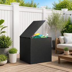 Black Weather-Resistant Outdoor Storage Box with PE Rattan