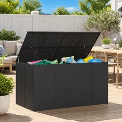 Black PE Rattan Cushion Storage Box for Indoor & Outdoor