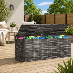 Garden Storage Box PE Rattan Outdoor Cushion Container Grey 291x100.5x104cm