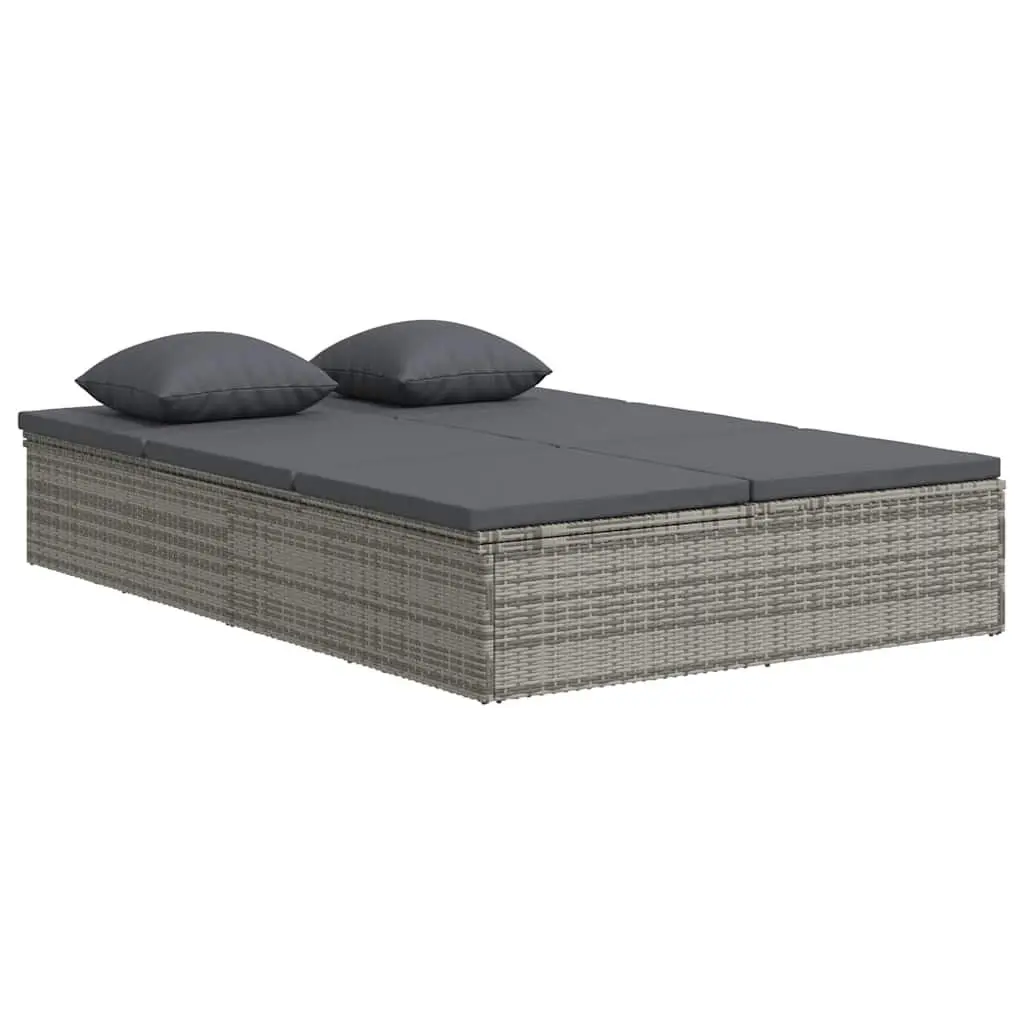 Convertible Sun Bed Sofa PE Rattan Grey Outdoor Lounger