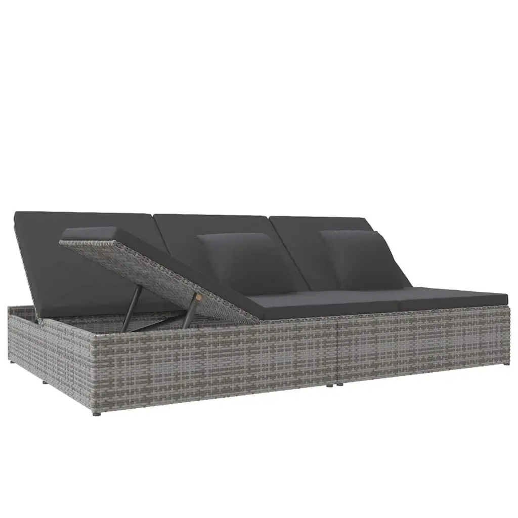 Convertible Sun Bed Sofa PE Rattan Grey Outdoor Lounger