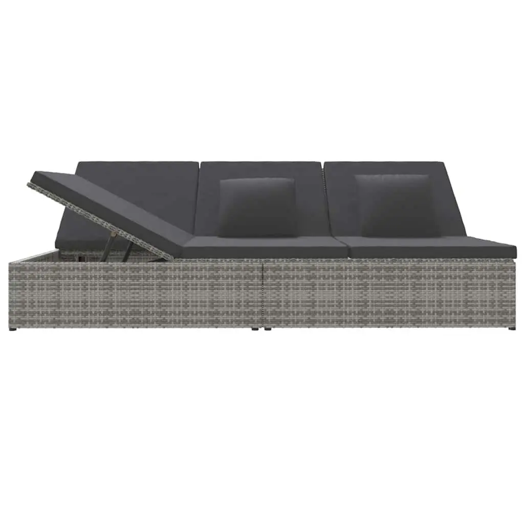 Convertible Sun Bed Sofa PE Rattan Grey Outdoor Lounger