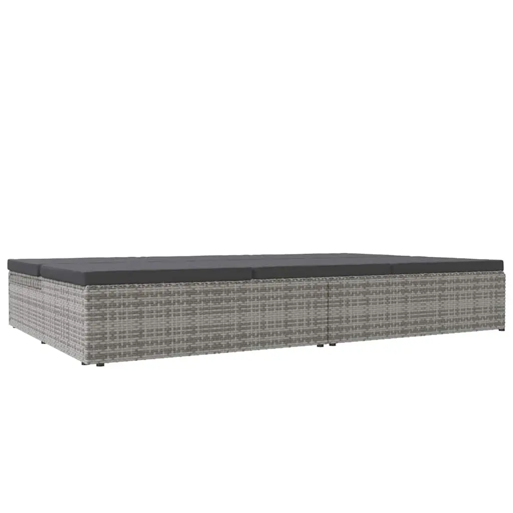 Convertible Sun Bed Sofa PE Rattan Grey Outdoor Lounger