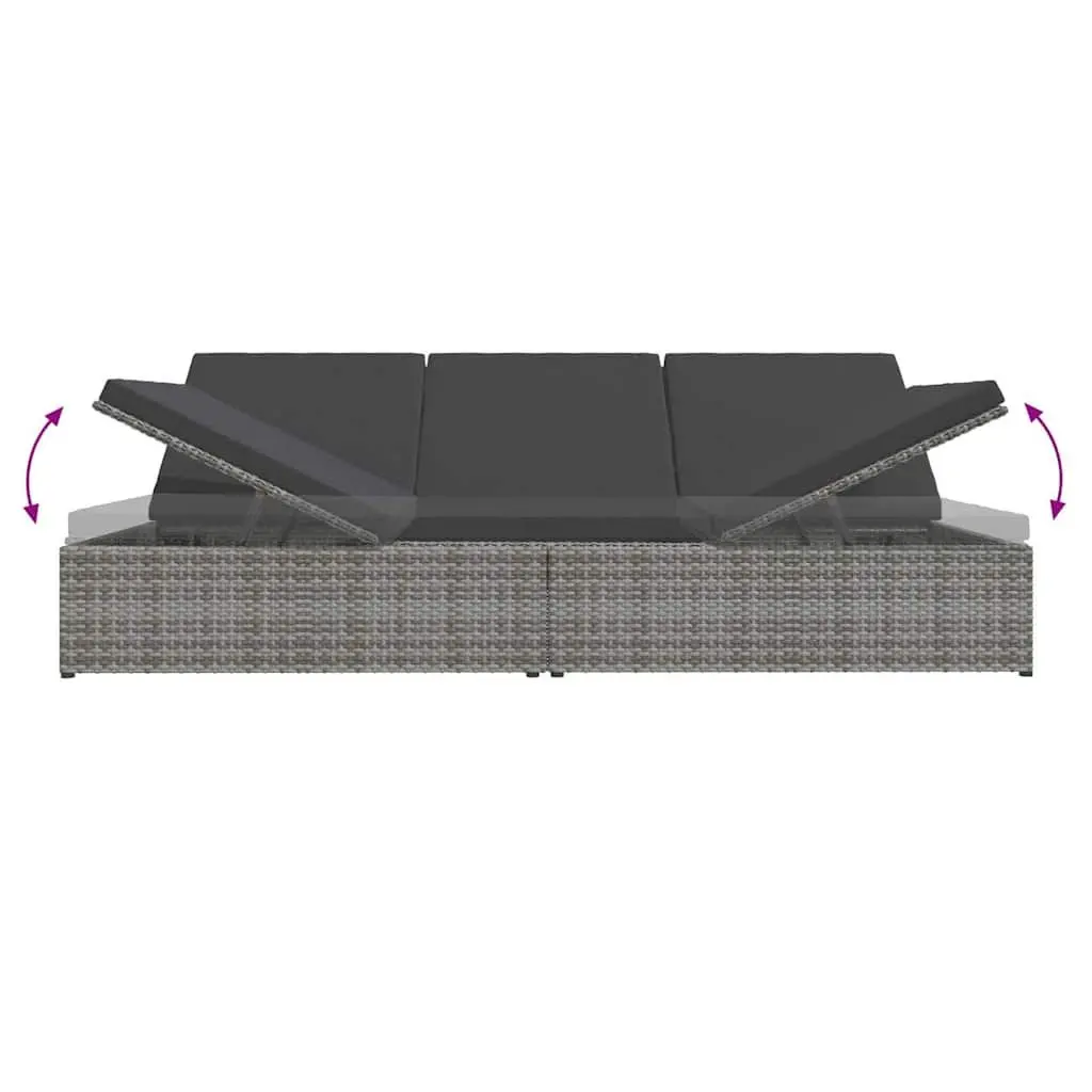 Convertible Sun Bed Sofa PE Rattan Grey Outdoor Lounger