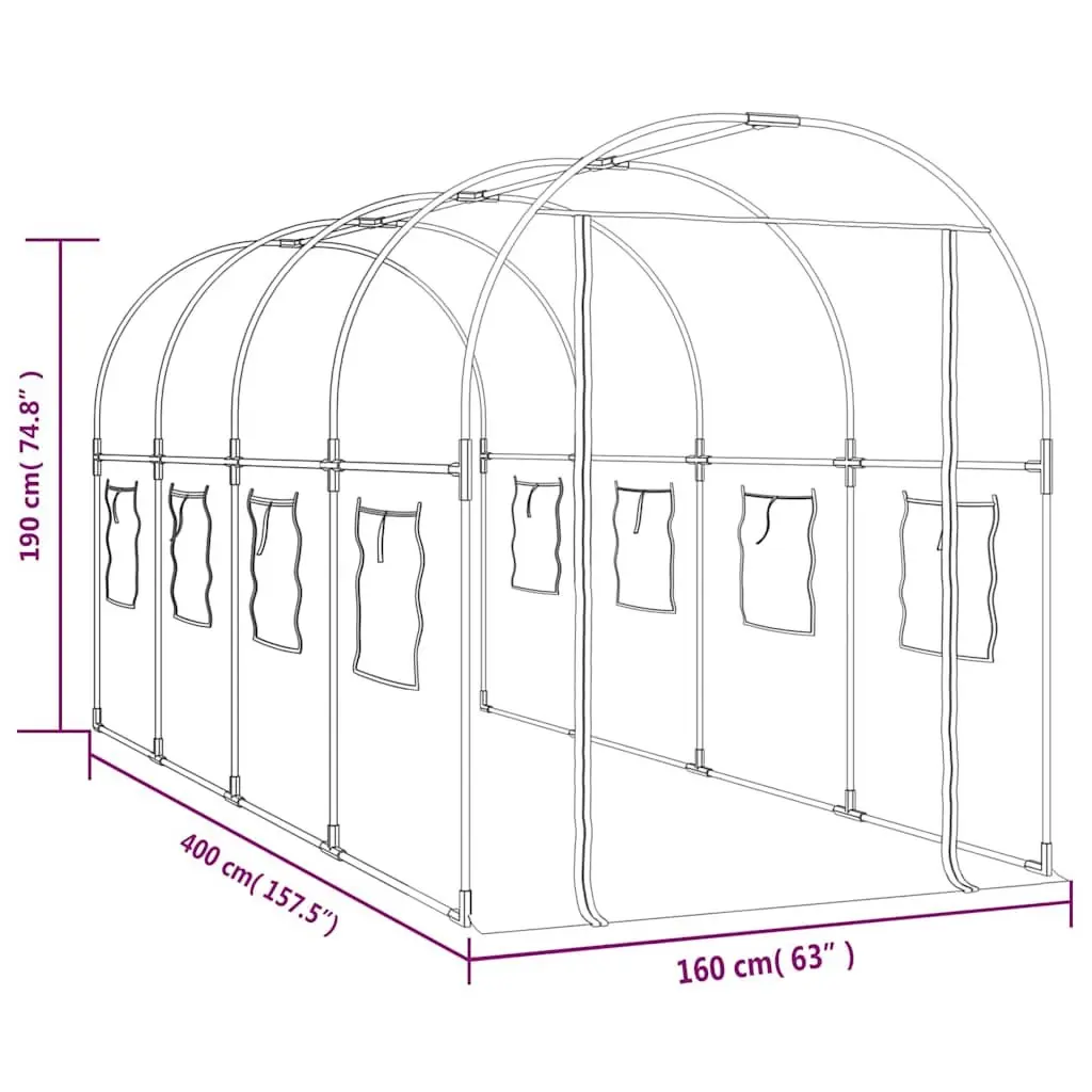 Greenhouse PVC Cover 160x400x190cm Transparent Steel Frame