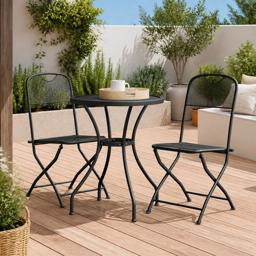 Folding Garden Chairs Iron Anthracite 2 Piece Set Expanded Metal Mesh