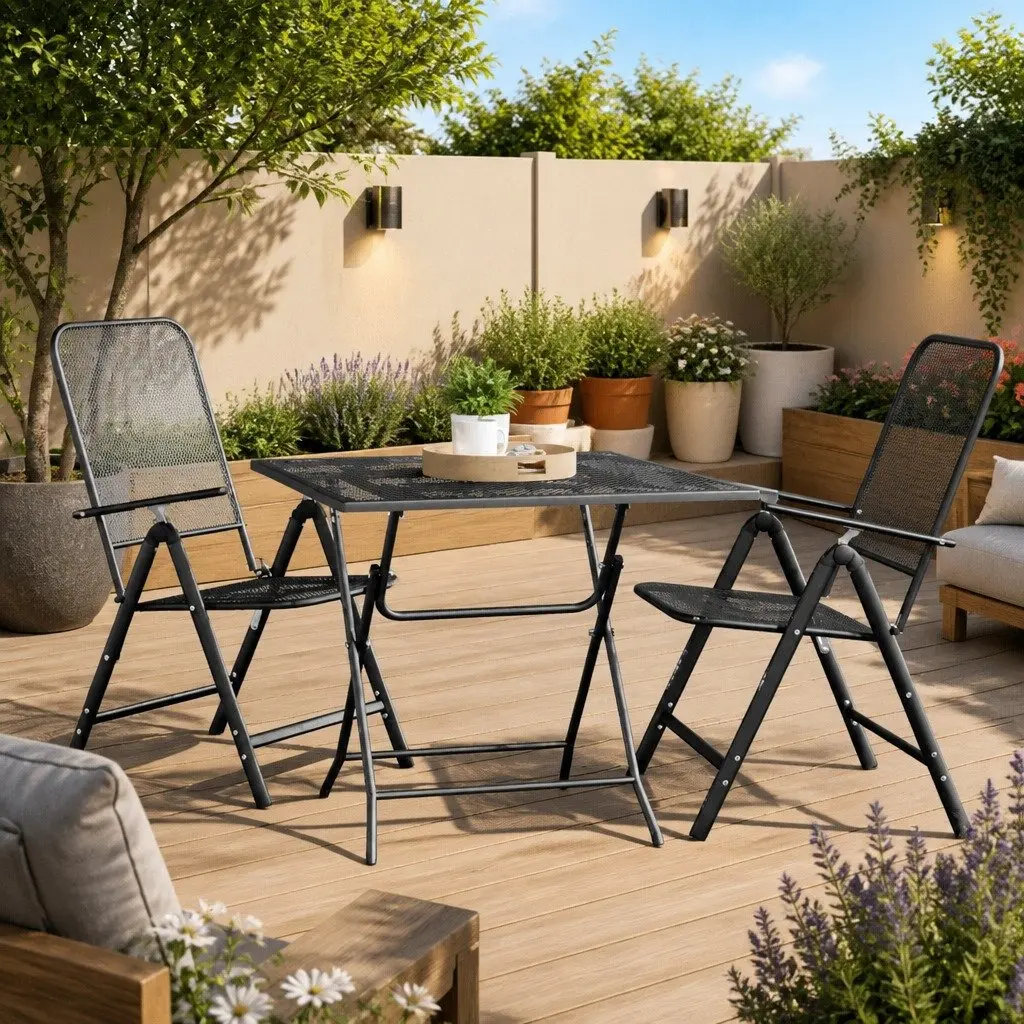 Outdoor Garden Dining Table with Mesh Top 80x80cm