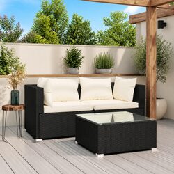 Durable 3 Piece Black Garden Lounge Set with Cushions