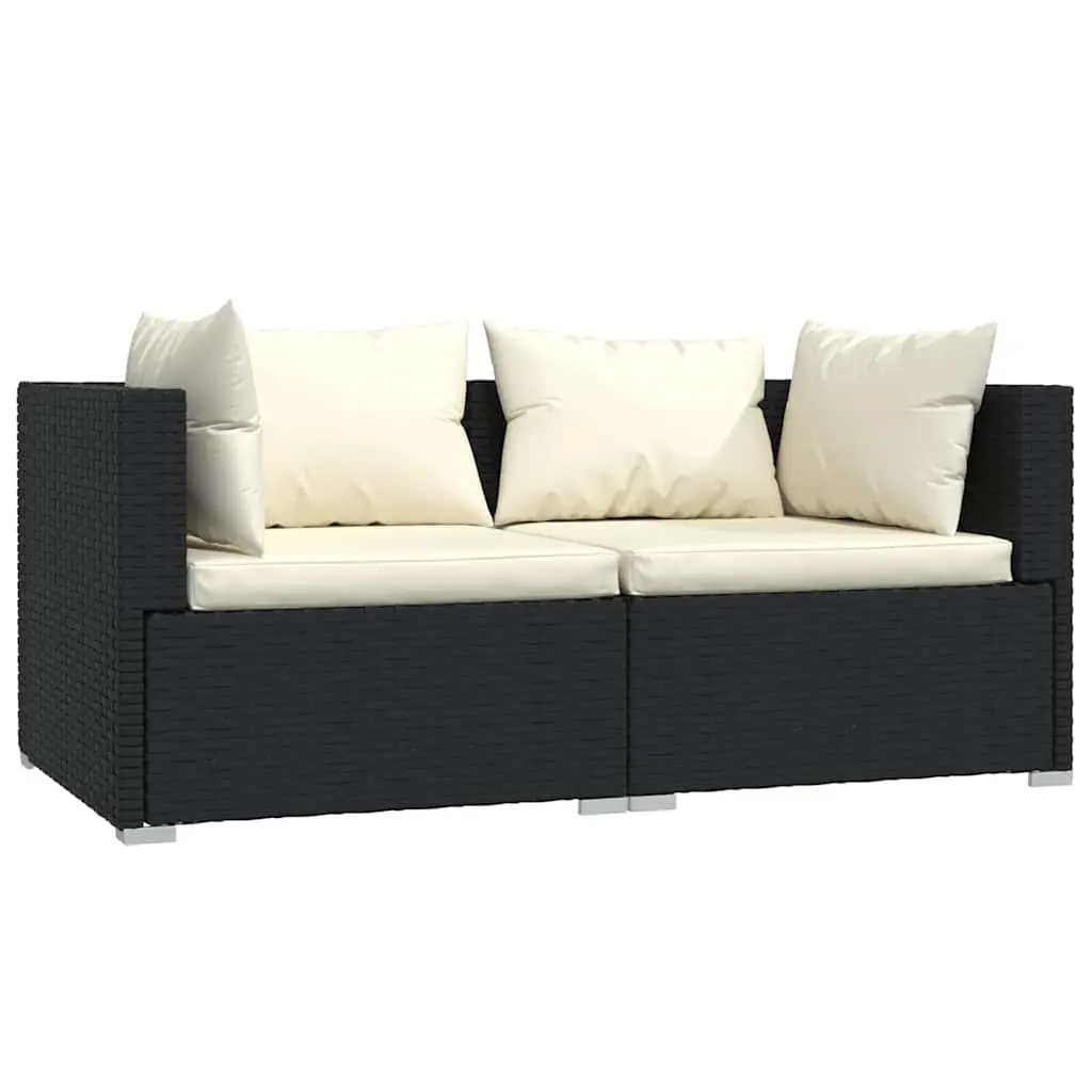 3 Piece Black Garden Lounge Set with Cushions