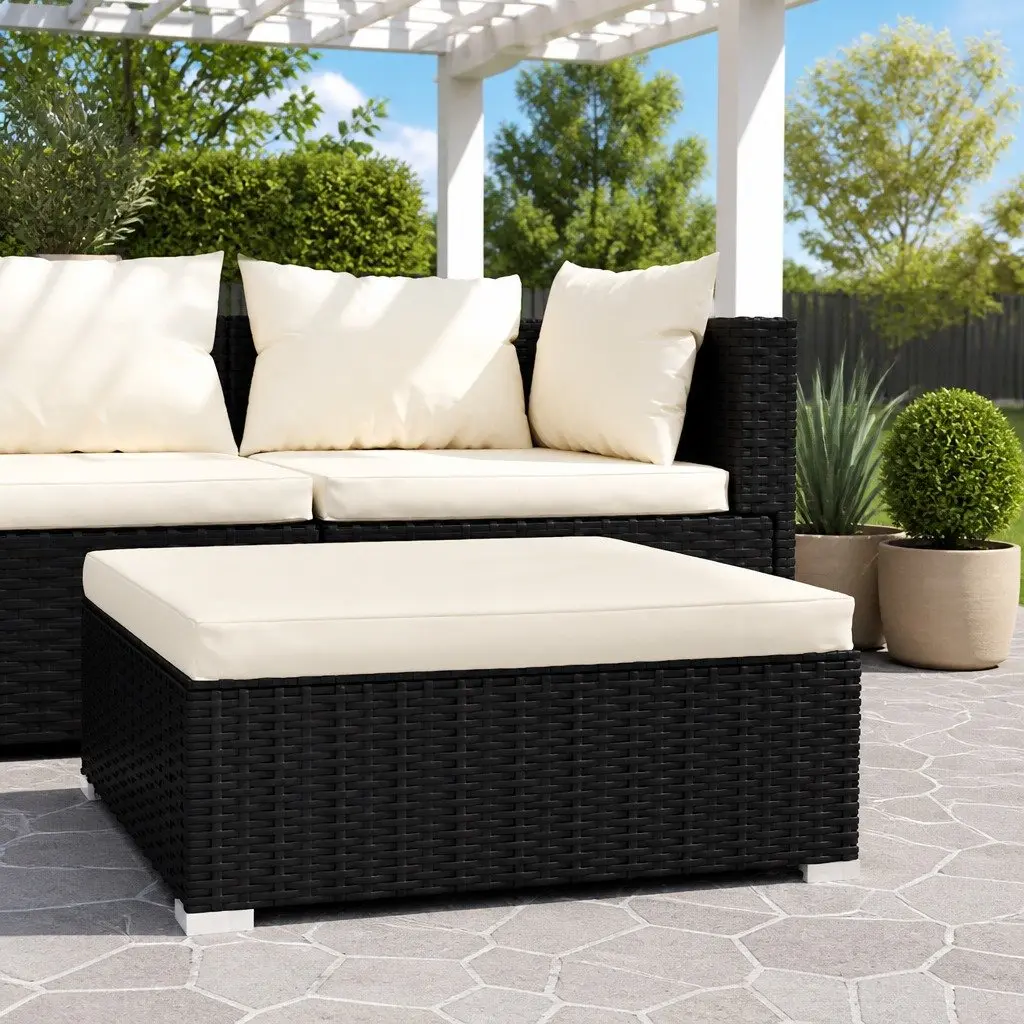 Black Outdoor Ottoman with Cushioned Footrest