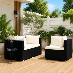 Premium 3 Piece Black Rattan Patio Lounge Set