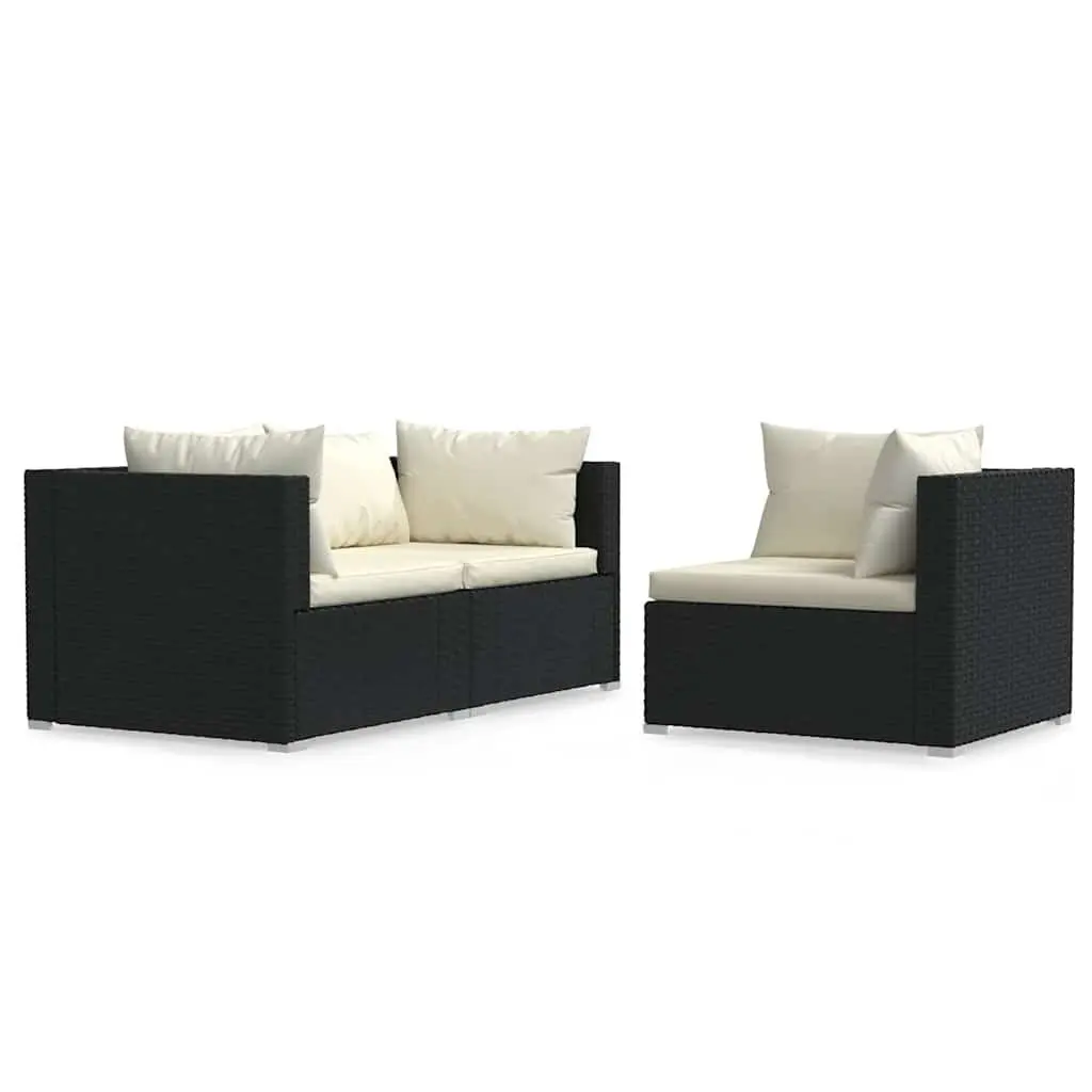 3 Piece Black Rattan Patio Lounge Set