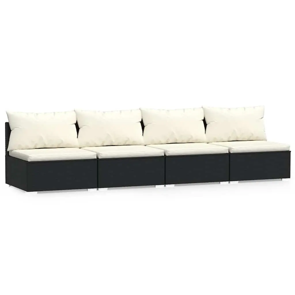 4-Seater Sofa PE Rattan Steel Frame Black Garden Patio Furniture Set with Cushions