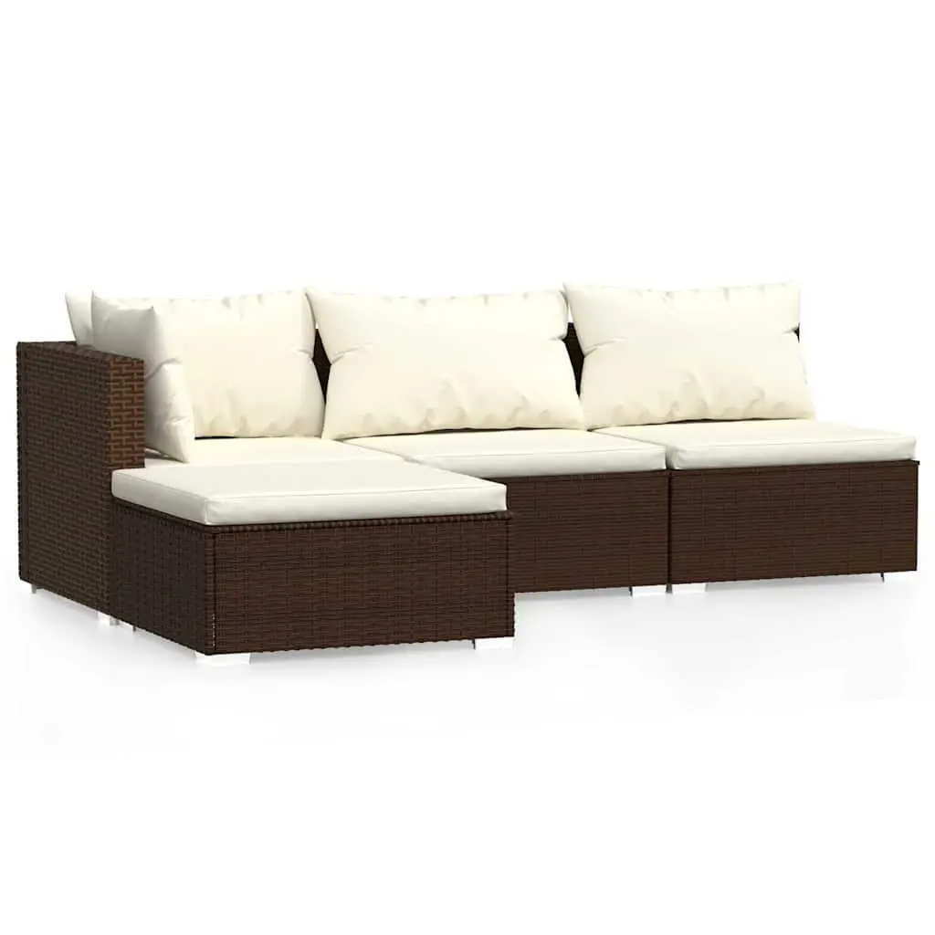 Garden Lounge Set Brown PE Rattan 4 Piece Patio Furniture with Cushions