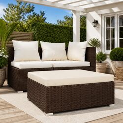 Sturdy Brown Garden Footrest Ottoman 70x70x30cm