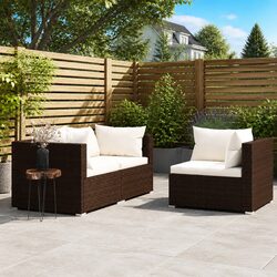 3-Piece Garden Lounge Set in Brown Rattan with Cushions