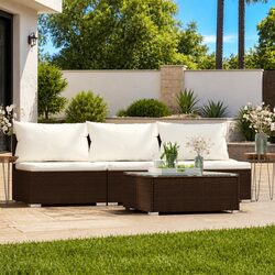 Brown Rattan 4-Piece Garden Lounge Set for Outdoor Relaxation