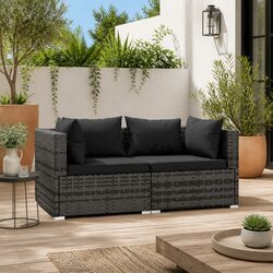 Sturdy 2-Seater Grey Rattan Sofa for Indoors and Outdoors
