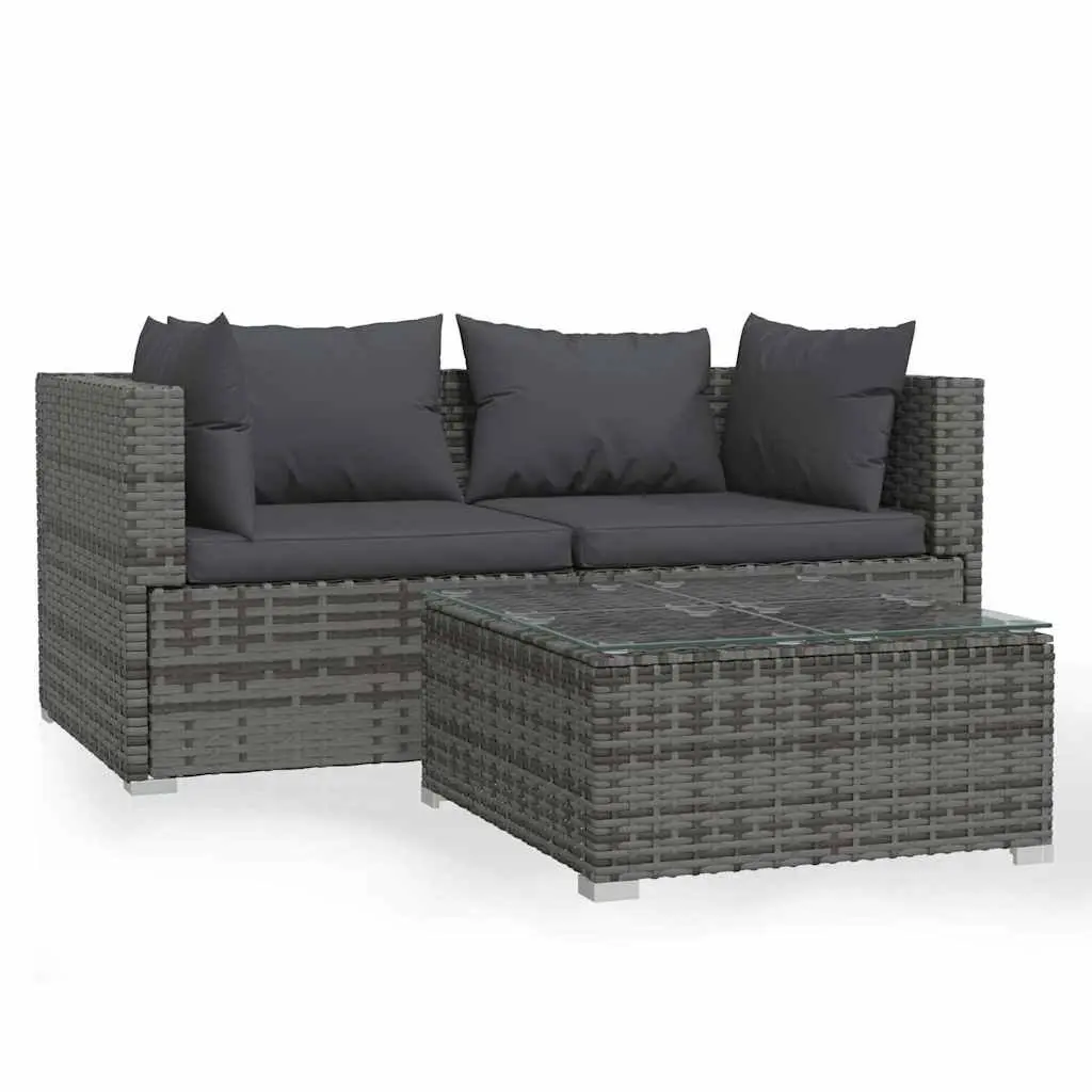 3 Piece Grey Poly Rattan Garden Lounge Set