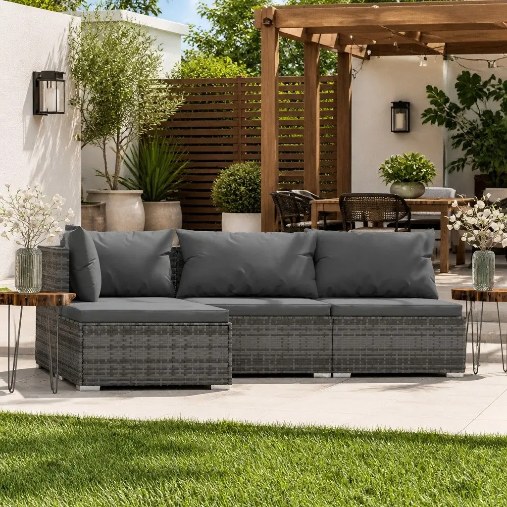 Garden Lounge Set PE Rattan 4 Piece Outdoor Patio Furniture Grey Steel Frame Cushions