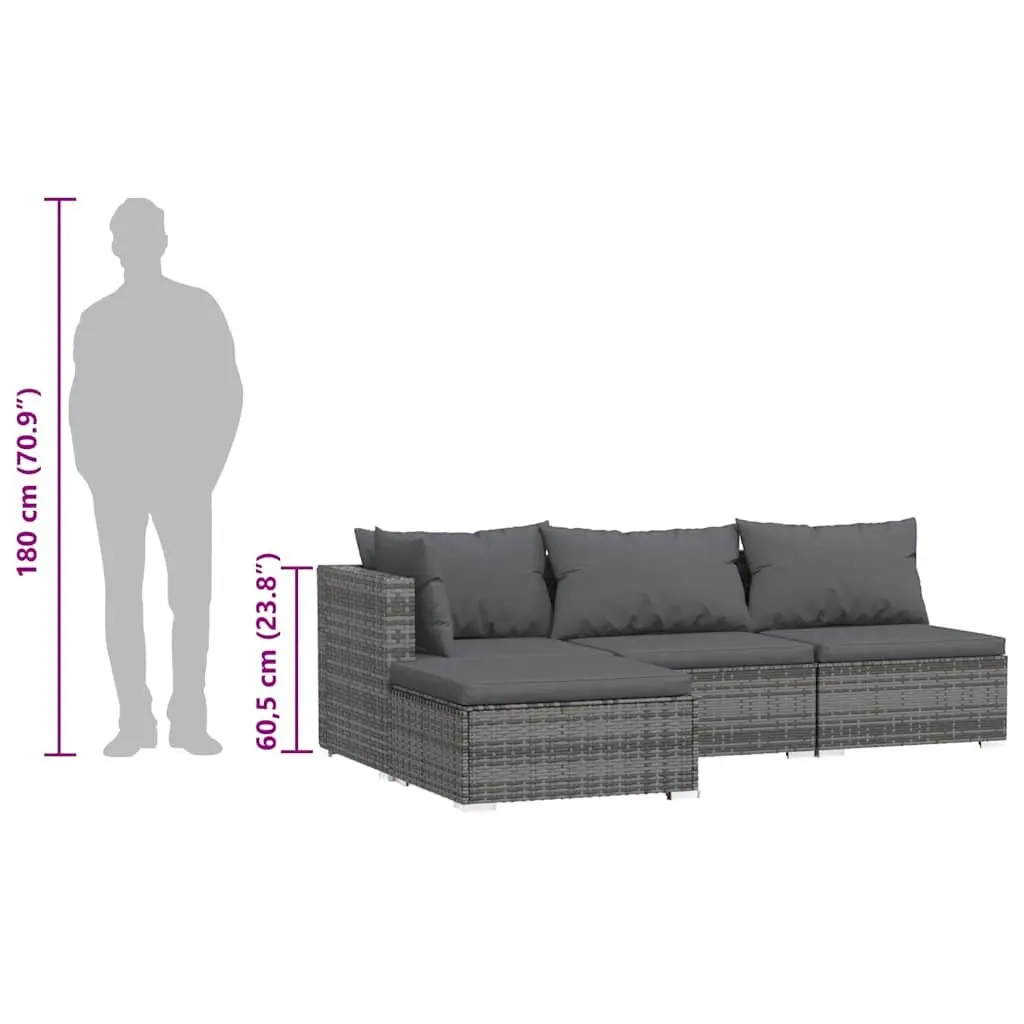 Garden Lounge Set PE Rattan 4 Piece Outdoor Patio Furniture Grey Steel Frame Cushions