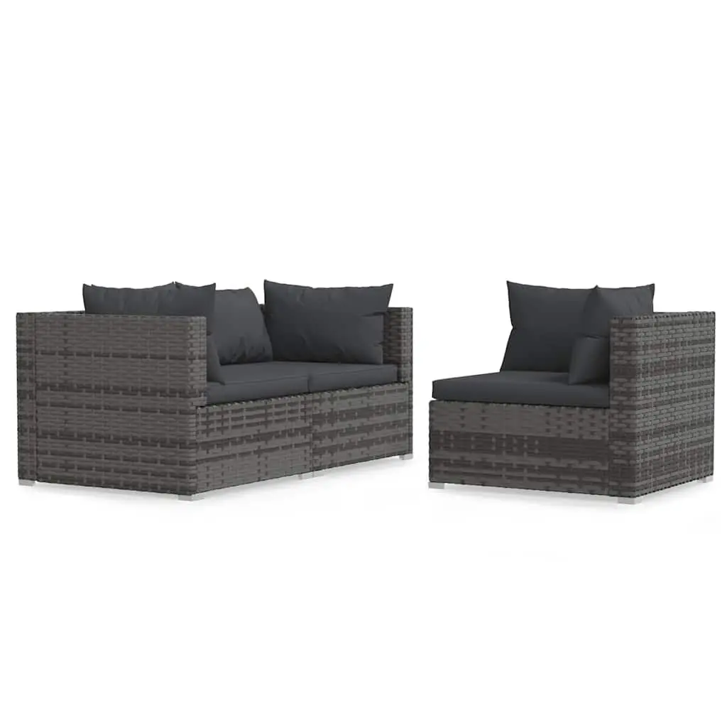 3 Piece Outdoor Lounge Set Grey PE Rattan Sectional Sofa with Cushions
