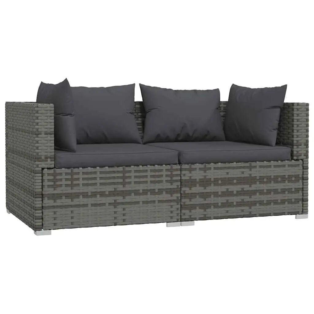 3 Piece Outdoor Lounge Set Grey PE Rattan Sectional Sofa with Cushions