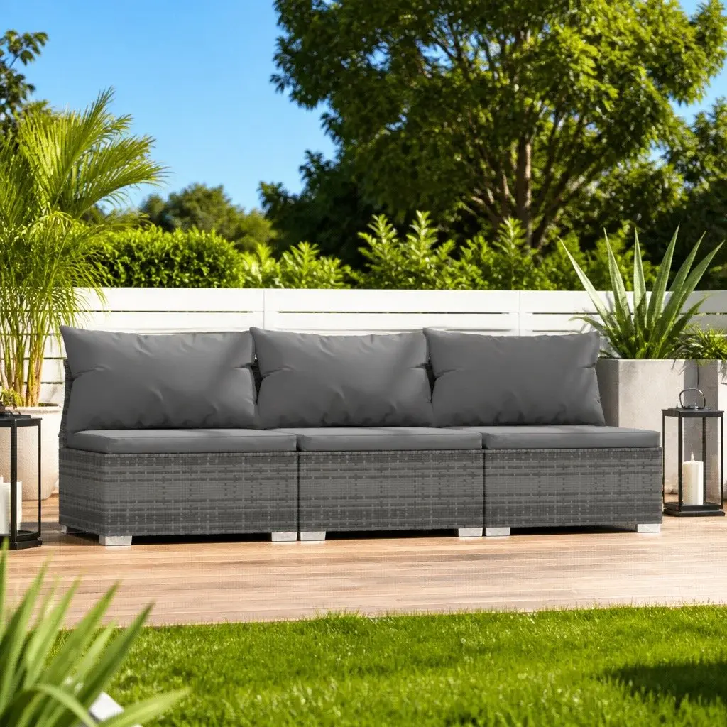 3-Seater Garden Sofa Grey Rattan Outdoor Seating