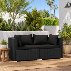 Durable 2-Seater Black Rattan Outdoor Sofa Set