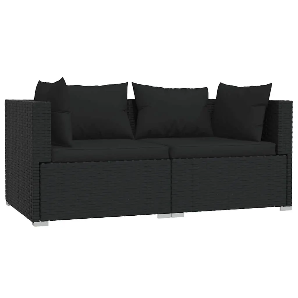 2-Seater Black Rattan Outdoor Sofa Set