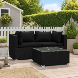 3 Piece Outdoor Patio Furniture Set with Cushions in Black